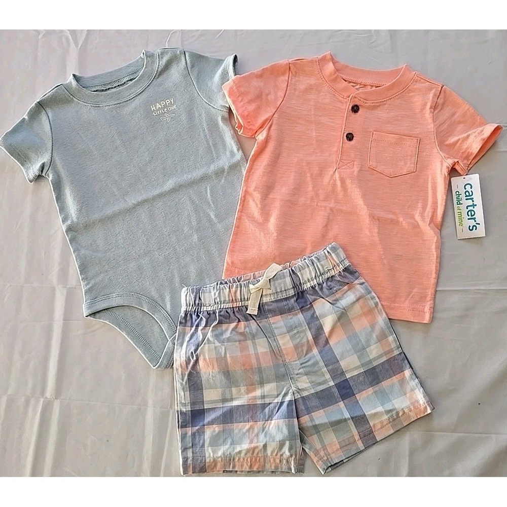 Nwt Carters Baby Boy 3Pc Outfit 18 Months Airplane Plaid Shorts Shirts